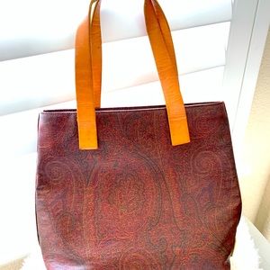 ✨Vintage Etro Milano Red Paisley Vachetta Leather Shoulder/Tote Bag✨